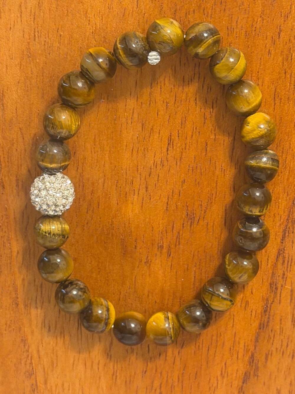 Tiger's Eye Beaded Stretch Bracelet & Shambhala Rhinestone Pave Ball Charm